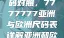 全球时尚尺码对照，7777777亚洲与欧洲尺码表详解亚洲和欧洲