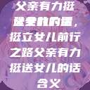 父亲有力挺送女儿的话
父亲的力量，挺立女儿前行之路父亲有力挺送女儿的话 含义  第1张